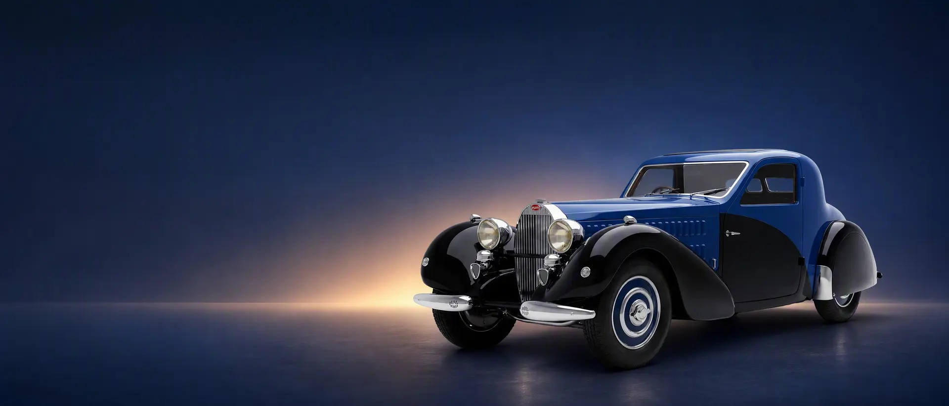 Bugatti Type 57 staged in a darkened scene