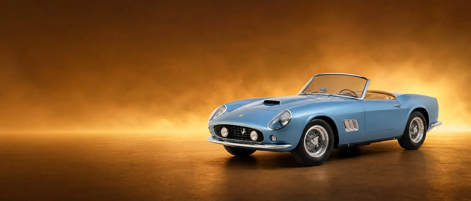 Ferrari 250 GT California Spider staged in a darkened scene