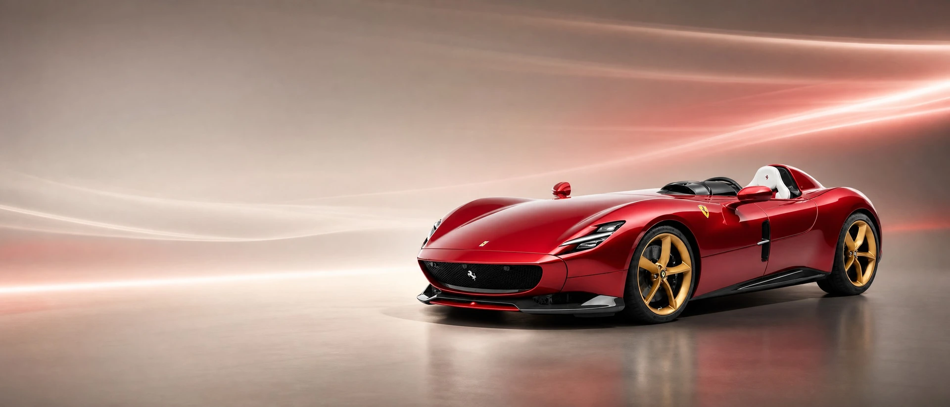 A red Ferrari Monza SP1, front three-quarter view on a silver field with wind-carved light