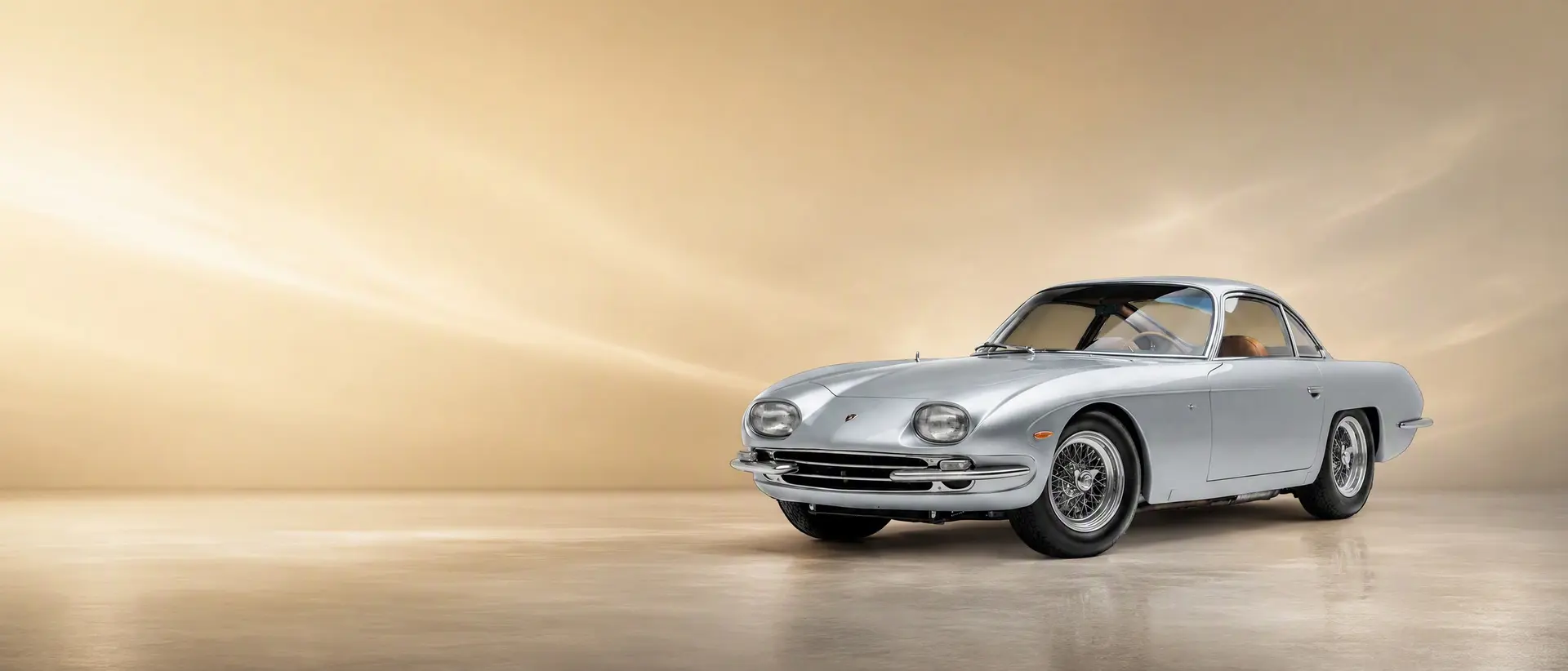 Lamborghini 350 GT staged in a darkened scene