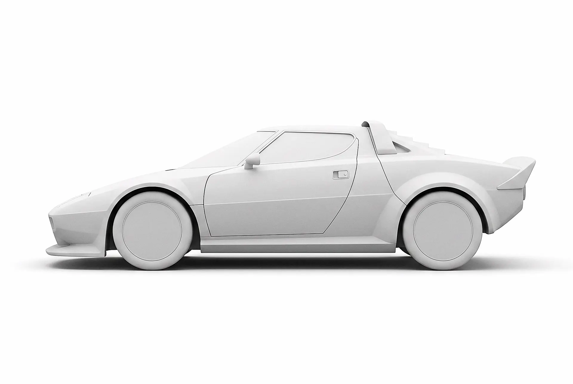 White styling model of the Lancia Stratos Gruppo 4 rally car