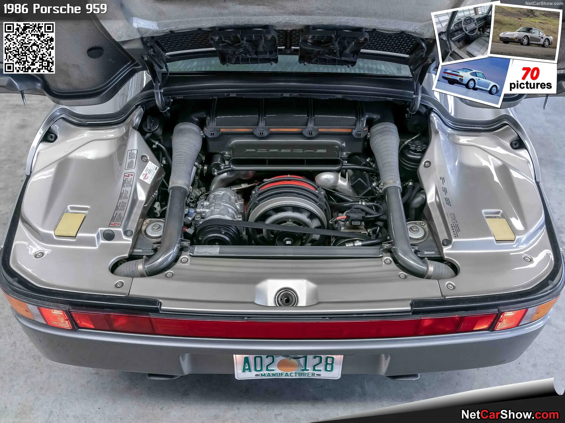 Porsche 959 sequential-twin-turbo flat-six engine bay