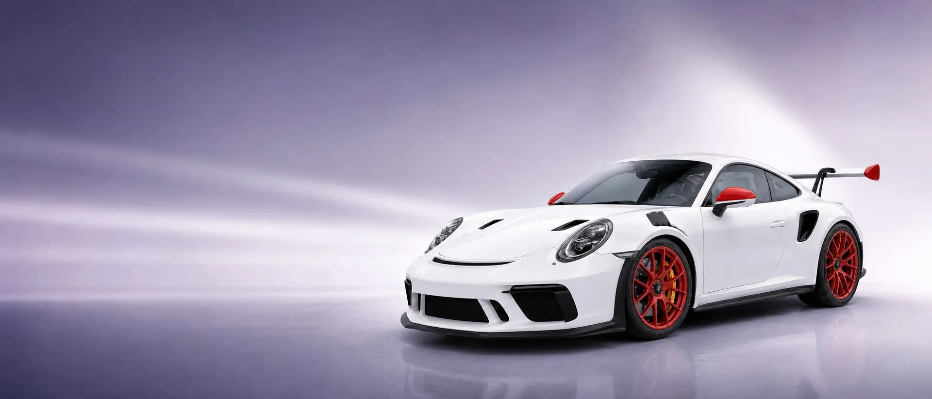 Porsche 991 GT3 RS staged in a darkened scene