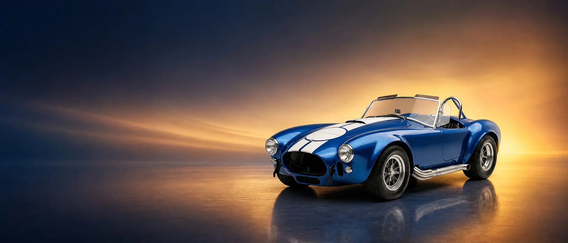 Shelby Cobra 427 staged in a darkened scene