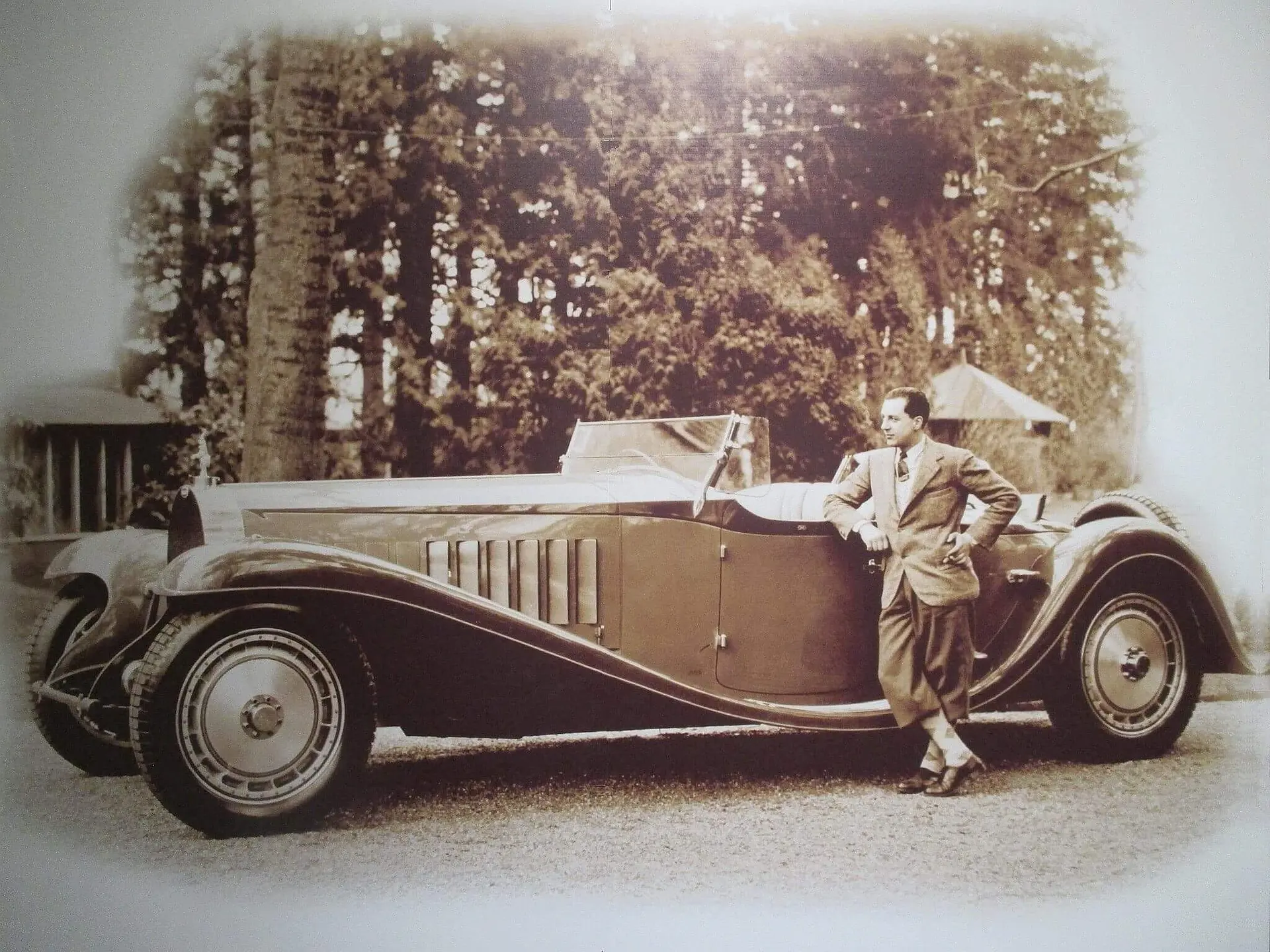 Jean Bugatti standing beside the Type 41 Royale Roadster Esders