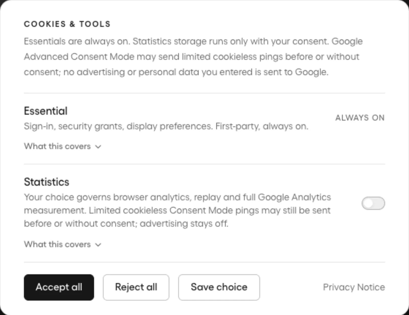 Consent-aware measurement: screenshot of the feature